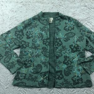 Sigrid Olsen Green Embroidered Floral Cardigan